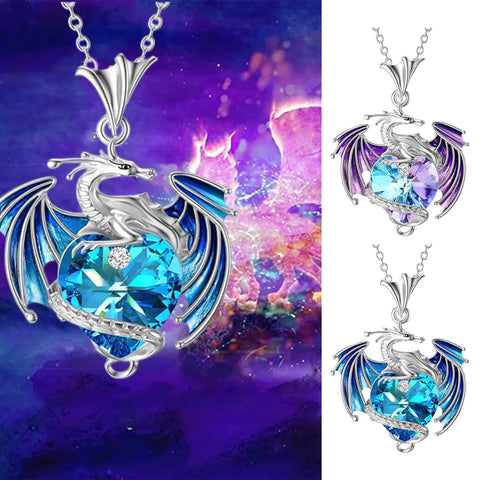 Flying Dragon Pendant Necklace with Birthstone Charm, Multicolor Alloy Jewelry for Couples