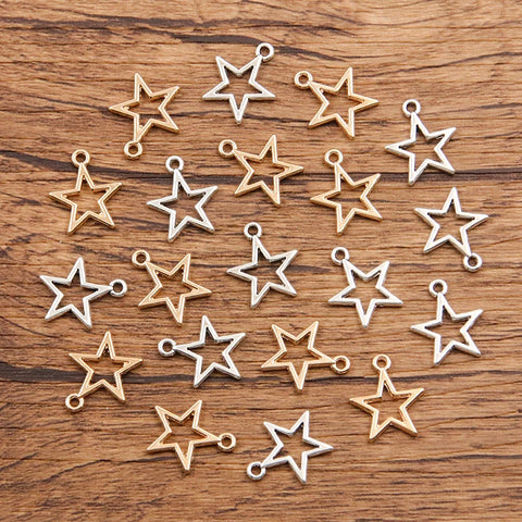 50pcs 14x16mm 2-Color Hollow Star Charms Geometry Metal Alloy Pendants for DIY Necklace Bracelet Earrings