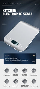 10kg Digital Kitchen Scale, Rechargeable, Stainless Steel, Precision for Cooking & Jewelry Weighing