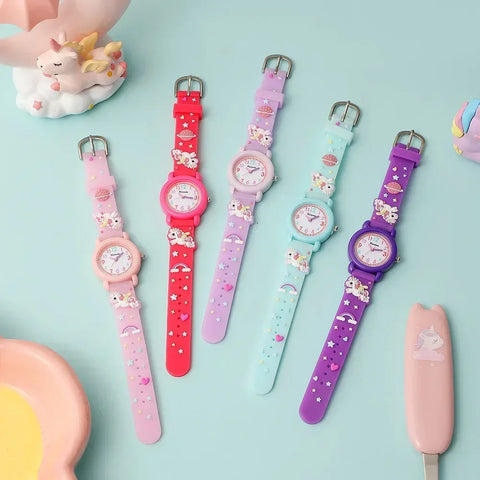 2024 Cute Unicorn Kids Quartz Watch for Girls - Student Prizes, Cartoon Design