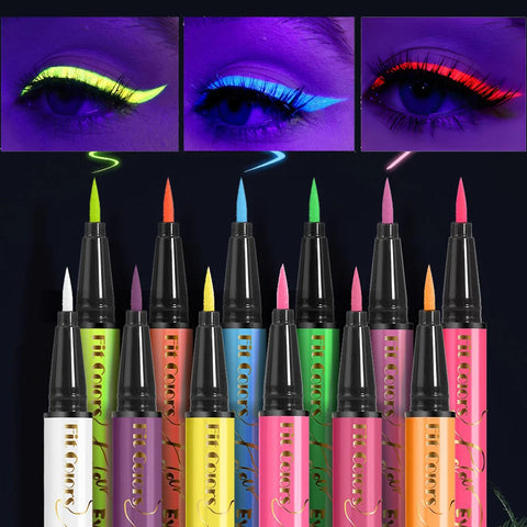 12pc UV Neon Waterproof Eyeliner Set for Face & Body - Halloween Makeup Party Essentials