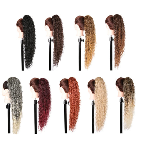 28" Long Synthetic Hair Ponytail Extension Afro Kinky Curly Straight Natural Drawstring Kanekalon
