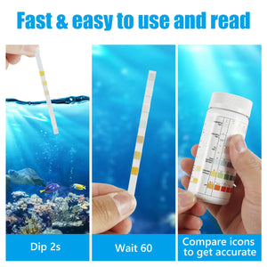 100pcs Aquarium Water Test Strips 7-in-1 Freshwater Saltwater PH Kit