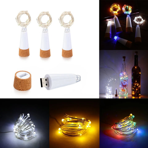 2m 20 LED Cork Bottle Fairy Lights USB Rechargeable String Lamp for Home Party Wedding Christmas Decor