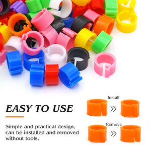 100-Pack 8mm Colored Bird Leg ID Bands for Pigeons Parrots