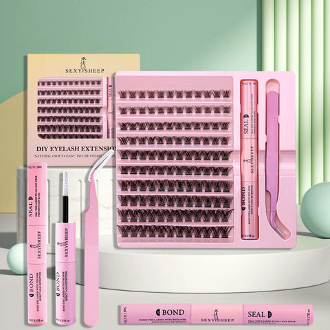 DIY Lash Extension Kit: Cluster Lashes, Adhesive & Tweezers 9-16mm