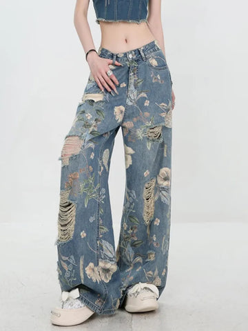 American Street Style Wide-Leg Jeans: Trendy, Loose, Versatile Floor-Length Pants