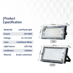 100W LED Flood Lights Outdoor Waterproof IP65, 4-Pack, 50W/110V/220V Spotlights for Garden, Garage, Yard Lighting