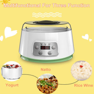 1.3L Automatic 3-in-1 Yogurt, Rice Wine, Natto Maker with Glass Liner and Constant Temperature Control
