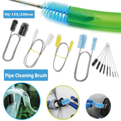Flexible Double Ended Aquarium Cleaning Brush for Hose Air Tube - 90/155/200cm Stainless Steel Pipe Cleaner Fish Tank Tool
