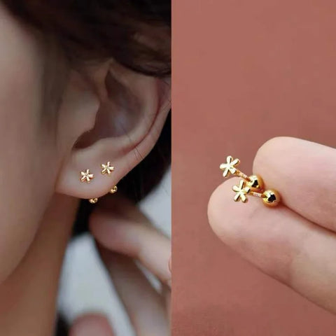 2023 Stainless Steel Gold Flower Stud Earrings for Women & Teens - Small Screw Back Piercing Jewelry