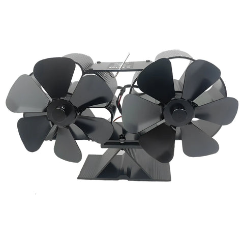 Heat Powered Wood Stove Fan 6-Blade, Dual Silent Motors, Non-Electric, Fireplace Fan with Bracket & Thermometer