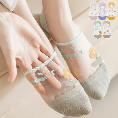 6 Pairs Women's Short Mesh Socks - Summer Breathable Cotton Ankle Socks - Cute Fashion Prints