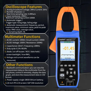 1000A AC/DC Current Clamp Ammeter Digital Oscilloscope with Bluetooth Recorder and Multifunction Tester