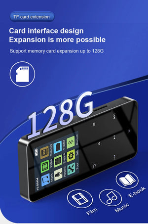 2" Metal Touch MP3 MP4 Music Player, Bluetooth 5.0, FM Radio, Alarm, E-book, Card Support