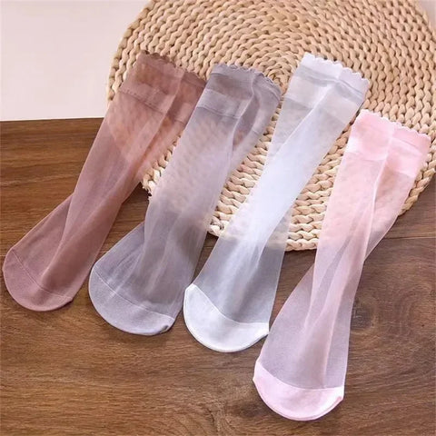 10 Pairs Women's Ultrathin Transparent Silk Ankle Socks - Summer Crystal Nylon, Black & White
