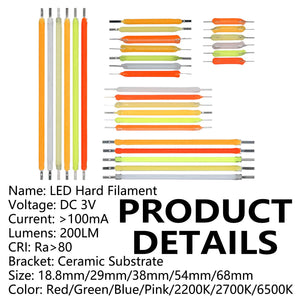 10-Pack LED Filament Bulb Parts: 18.8-68mm, 3V-57V Edison Lamp Diodes