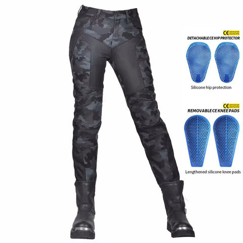 Camo Denim Motorcycle Pants Women’s Elastic Fit Summer Riding Jeans 4 Gears Dual Spring Motocicleta Pk720