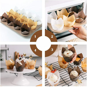 100-Pack Oilproof Brown Muffin Cupcake Baking Liners for Parties & Events