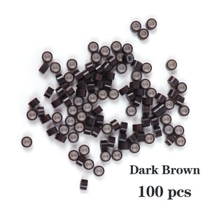100pcs Silicone Micro Rings Beads for Hair Extensions Beige Black 5x3x3mm Micro Nano Loop Links