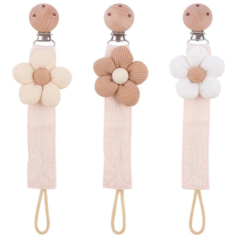 Cartoon Flower Wooden Baby Pacifier Clip Chain - Beech Infant Nipple Holder, Anti-Drop Teething Accessories