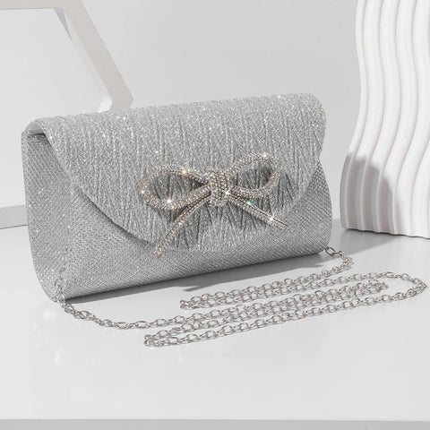 Elegant Women's Crystal Bow Evening Clutch Purse - Wedding Prom Party Handbag
