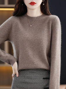 100% Merino Wool Women's O-neck Sweater Long Sleeve Pullover Jumper for Spring, Autumn, Winter Knitwear Top