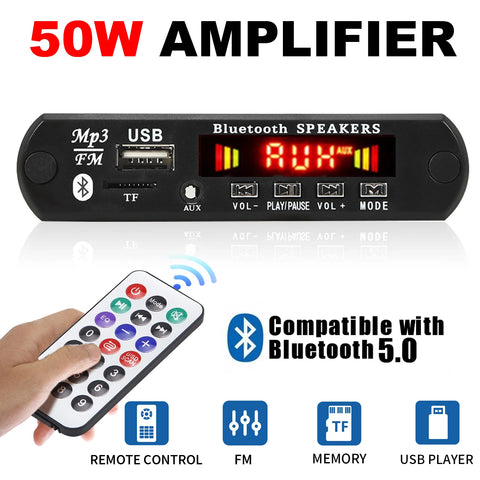 25W Amplifier Bluetooth 5.0 MP3 Decoder Board Car FM Radio Module with TF USB AUX Support 18V