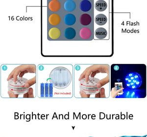 10 LED RGB Submersible Underwater Light for Pool, Garden, Wedding, Party, Aquarium, Vase, Bowl - Battery Operated