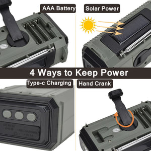 10,000mAh Solar Hand Crank Radio FM/AM/SW/WX with USB Charging, LED Flashlight, Reading Lamp, Power Bank Emergency Charger