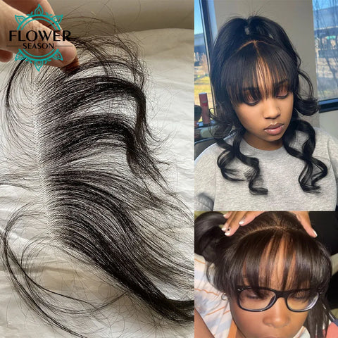 HD Lace Hairpieces Replacement Fringe Bangs with Natural Baby Hair, 6x1 Inch, Natural Color