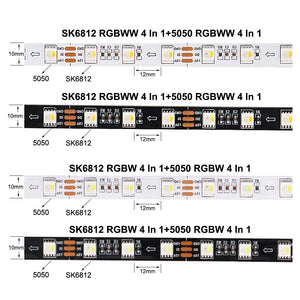 1-5m Addressable RGBW RGBWW LED Strip Light 5050 SMD 60 LEDs/m, White/Black PCB, IP30/IP65/IP67, DC12V