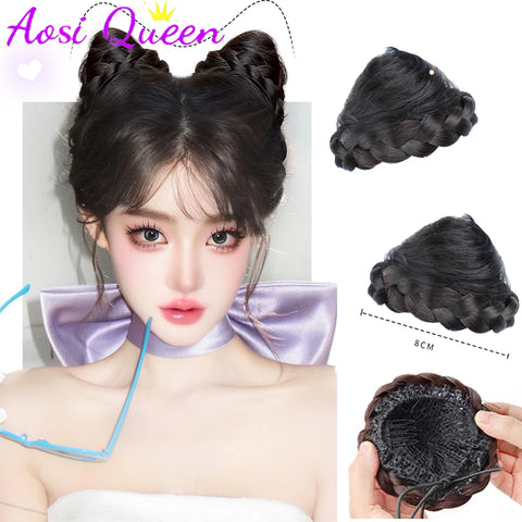 Fluffy Updo Hair Clip Wig with Cat Ear Shape for Volume Boost - Croissant Style Bag Accessory