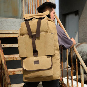100L Canvas Backpack for Travel & Hiking - Men's Large Capacity Pack with Blanket Storage
