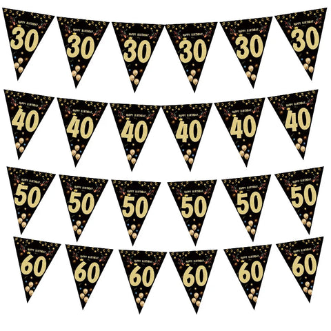 Black Milestone Birthday Banner Garland - 30th-60th Party Decoration