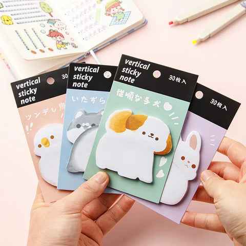 30 Sheets Cute Cat & Dog, Rabbit & Bird Sticky Notes, Thickened Creative Notepads, High-Quality Sticky Stickers
