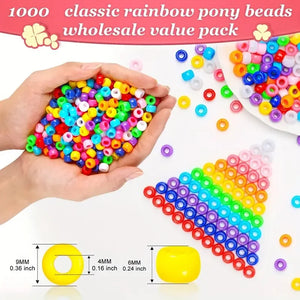 1000pcs Multi-colored Large Hole Pony Beads for Jewelry Making, DIY Crafts, Bracelets, Keychains Supplies