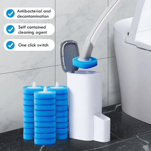 Expandable Toilet Brush Set with Disposable Heads for Easy Bathroom Cleaning