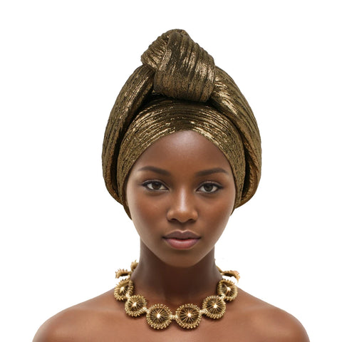 African Glitter Knot Headtie Turban for Women, Traditional Headdress, Auto Gele Wrap, Nigerian Wedding Headwraps