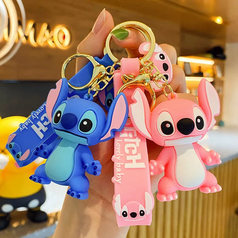 Anime Cartoon Keychain Mickey Mouse Minnie Lilo & Stitch Cute Doll Pendant Key Ring for Kids
