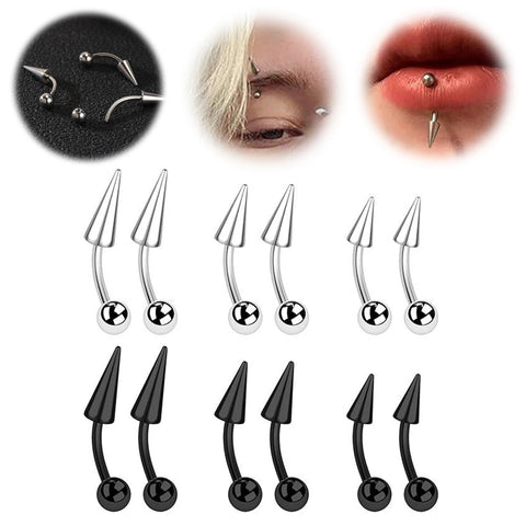 16g Stainless Steel Spike Bridge Eyebrow Ring Curved Barbell Cartilage Earring Labret Piercing
