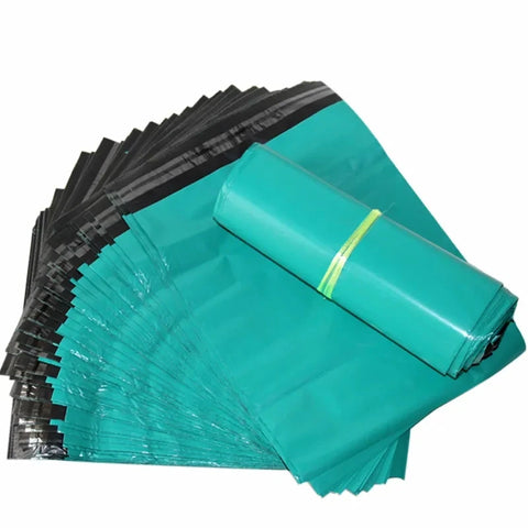 50-Pack Durable Green Plastic Mailing Bags, Self-Seal Waterproof Parcel Packaging for Clothing