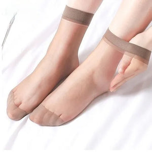 10 Pairs Transparent Thin Crystal Nylon Ankle Socks for Women Summer Fashion Skin Tone