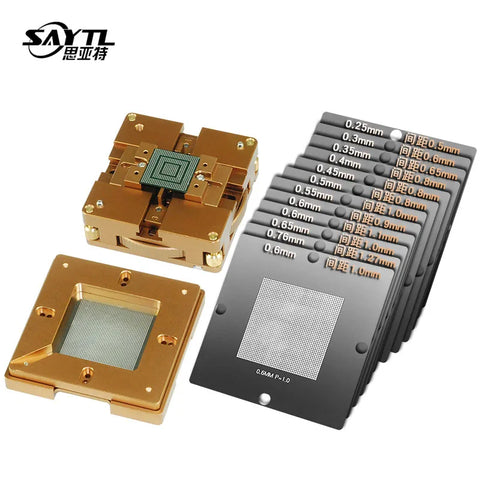 Adjustable BGA Stencil Holder & 12pcs Reballing Stencils for Mobile/Laptop CPU IC Chip Rework