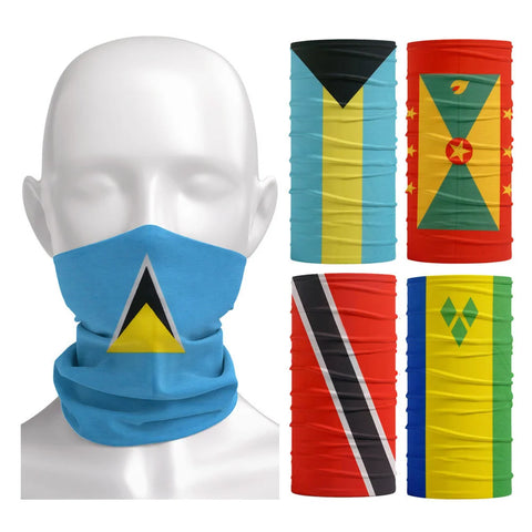 Caribbean Flag Pattern Sun Protective Gaiter Bandana - Barbados/Bahamas/Grenada - Outdoor Sports Face & Neck Scarf