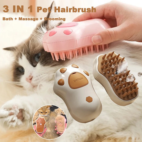 3-in-1 Pet Grooming Comb: Shed Hair Removal, Massage, Spray for Cats & Dogs