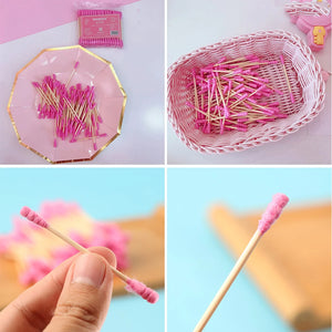 100-Pack Pink Dual Tip Cotton Swabs for Makeup & Ear Cleaning