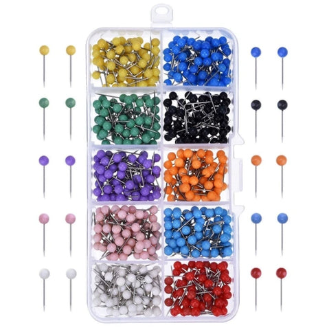 500pcs Map Tacks Push Pins Colored Thumbtacks 4mm Plastic Head for Cork Board Office School Supplies