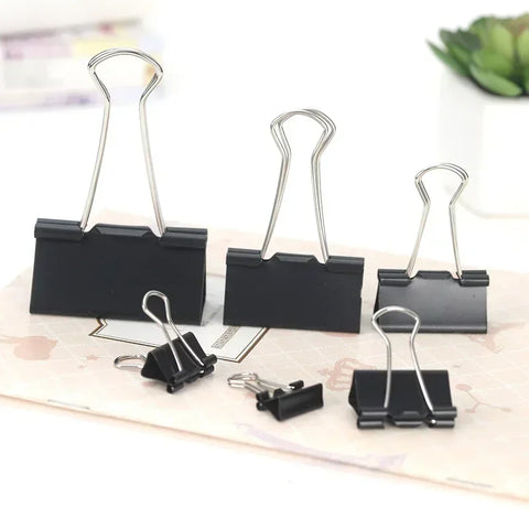 10pcs Black Metal Binder Clips Set - Multi-Size Foldback Paper Clamps for Office & School (19-51mm)