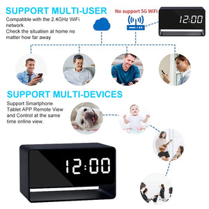 1080p HD Mini Alarm Clock Spy Camera WiFi App, Night Vision, Motion Detection, DVR Security Recorder